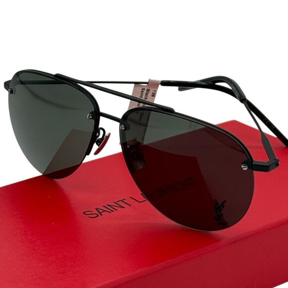 RETAIL $475 Saint Laurent Black Aviator Sunglasses*FULL INCLUSION*NWTS - Picture 2 of 13